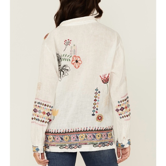 Johnny Was 100% linen embroidered blouse NEW - Picture 6 of 15